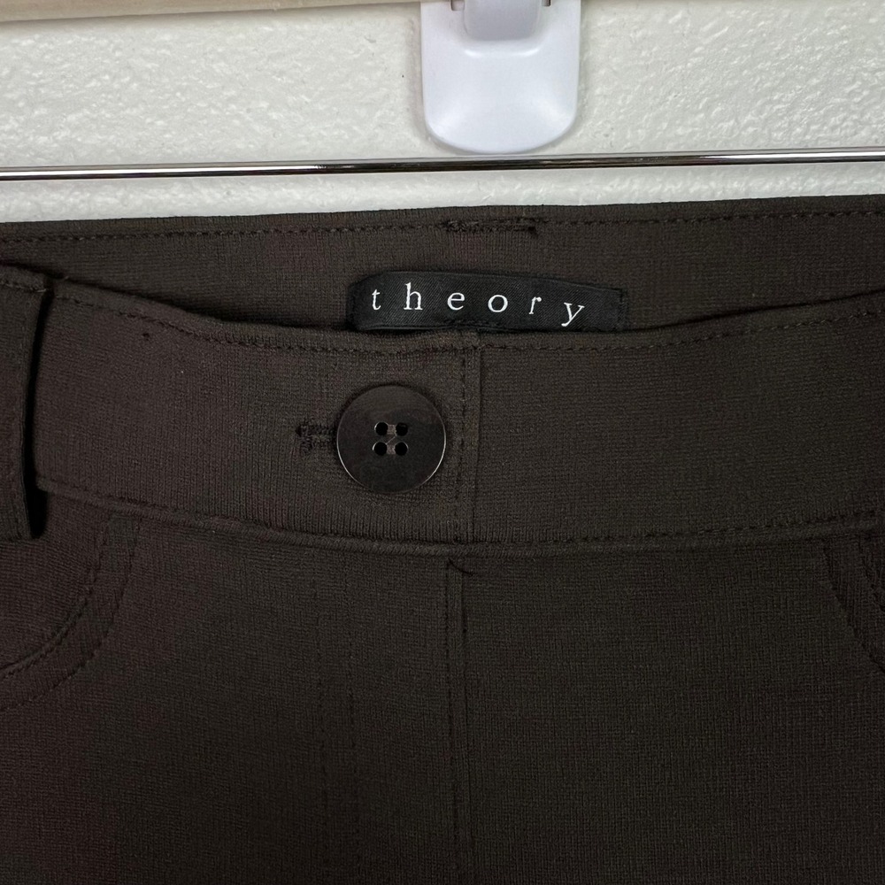Theory A-Line Pull-On Pant Double Knit Jersey Dark Brown Slim Leg Size P XS - Picture 3 of 10
